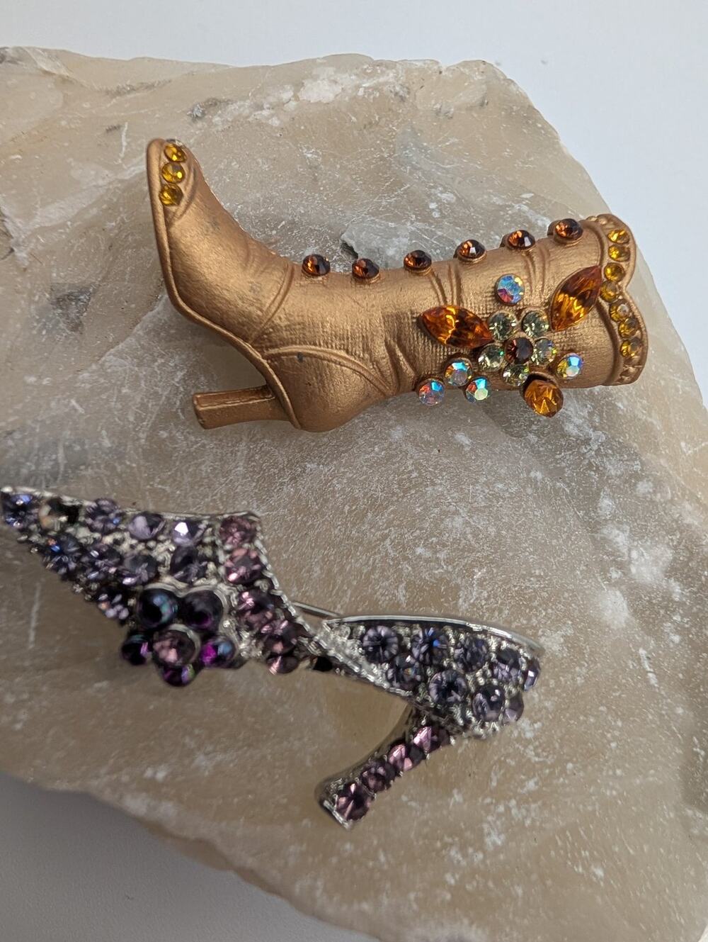 Fashion Shoe & Boot Brooch Pin Set Rhinestone High Heel Cowboy Boot Jewelry